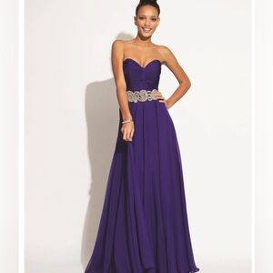 Jovani Royal Blue Strapless Gown with Silver Accents